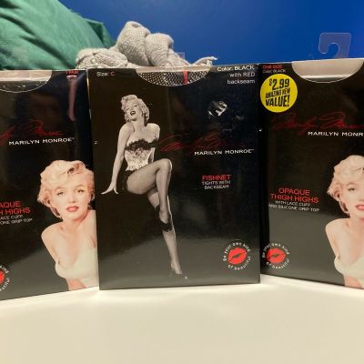 Marilyn Monroe Branded Thigh Highs & Fishnets - One Size - Size C - BLK