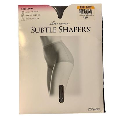 JCPenney Sheer Caress Subtle Shapers Queen Short Smoke Grey 85 Pantyhose Vintage