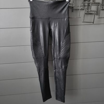 Spanx Moto Leggings Black Shiny Pants Stretch Inseam 27