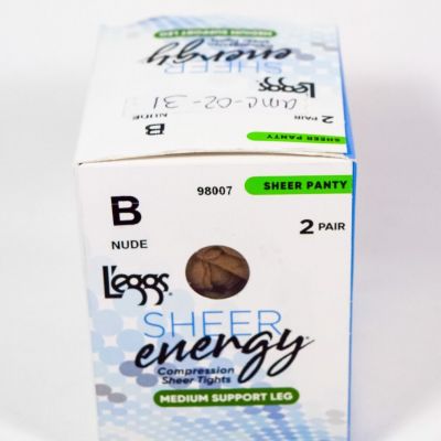 L'eggs Sheer Energy 2 pr Sheer Panty Medium Support Tights NUDE Size B (Medium)