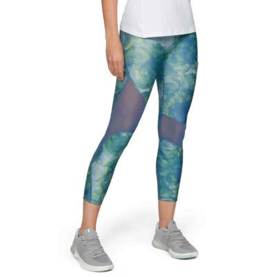 NWT Under Armour Compression Heat Gear Leggings Blue Green Watercolor Small