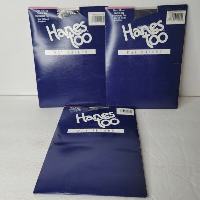 3 Pair HANES TOO Day Sheers Control Top Pantyhose Size AB 136 Barely Black