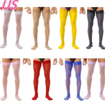 US Men's Glossy Oil Stockings See Through Sexy Hosiery Sissy Thigh High Socks