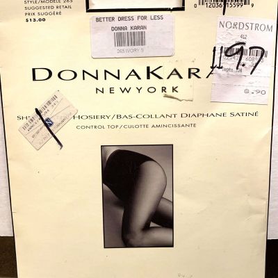 Donna Karan 265 Sheer Hosiery Diaphane Satine Tights Ivory Size S $16 NWT