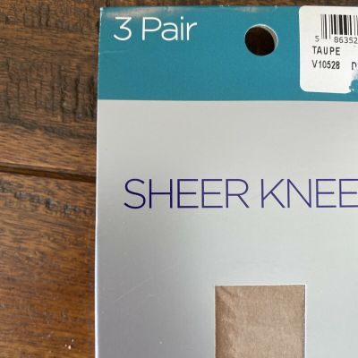 Catherines Sheer Knee Hi High Sock 3 Pack Nylon Stocking Off Taupe C-D-E