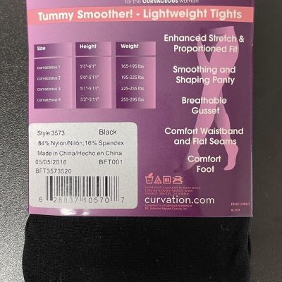 Curvation Women's Tummy Smoother Black Opaque Tights - 3573 Size Curvaceous 1