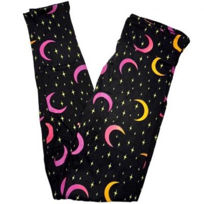 LuLaRoe Womens Leggings Size TC2 Black Pink Moons Stars Wicked Cute Plus 18+ NWT