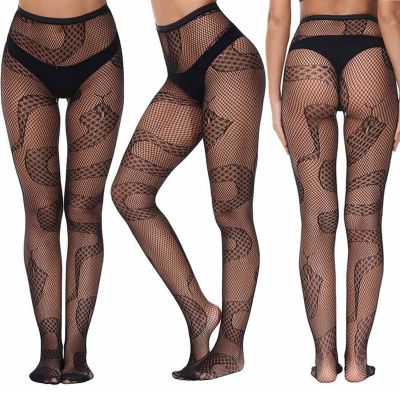1-3Pack Snake Pattern Sheer Fishnet Tights Hollow Out High Waist Mesh Pantyhose