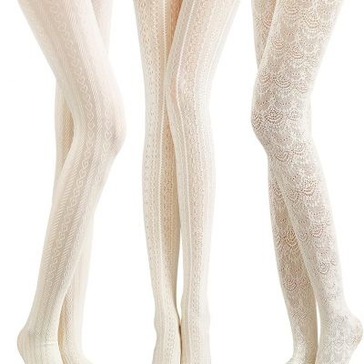 3 Pieces Women Fishnet Patterned Tights Hollow out Knitted Chiffon Lace Stocking