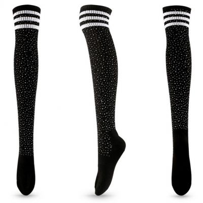 Women Sexy Three Stripes Terylene Cotton Knee-high Stockings With Rhinestones US