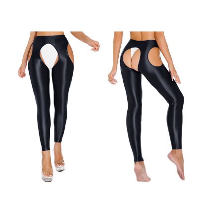 US Womens Glossy Cutout Open Crotch Pantyhose Stocking Tights Workout Yoga Pants
