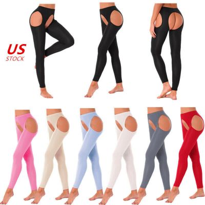 Women's Sexy High Waist Tights Hollow Out Compression Yoga Pants Glossy Lingerie
