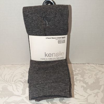 Kensie 2 Pack Fleece Lined Footless Tights Heathered Grey & Dark Grey Size M/L