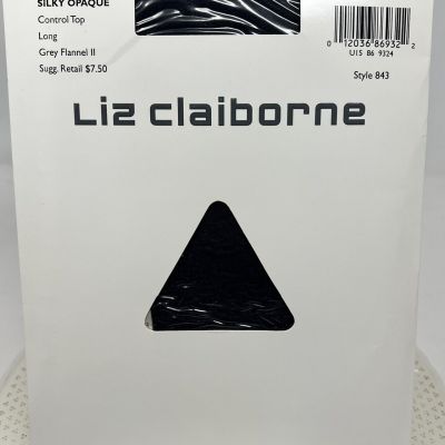 Liz Claiborne Silky Opaque Control Top Pantyhose Grey Flannel Long Style 843 VTG