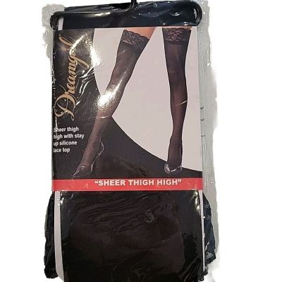 Dreamgirl Sheer Thigh High Silicone Lace Top Nylons Black Stockings Style 7030
