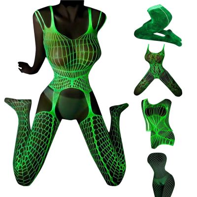 Sexy Lingerie Fishnet Body Stockings Glow Dress Underwear Sleepwear Bodysuit