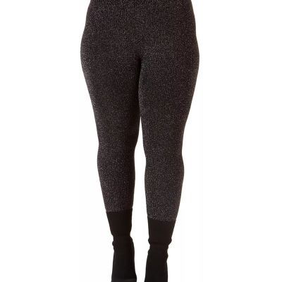 Black Tape Womens Trendy Plus Size 2X Sparkle-Knit Cropped Leggings Black Silver