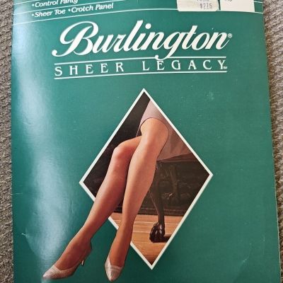 Vtg Burlington Sheer Legacy Quality Pantyhose Medium Black Tummy & Hip Control