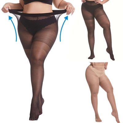 High-waisted Sheer Smooth Pantyhose 1 Denier Ultra-thin Stockings Plus Size 20D