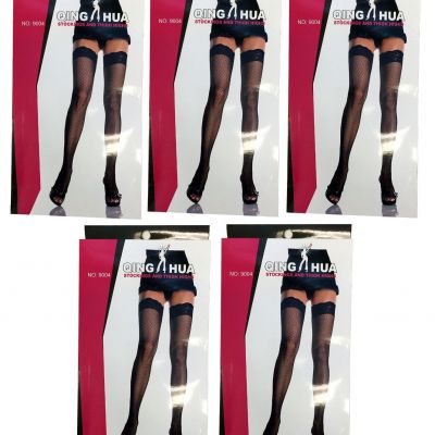 Lot of 5 pairs Women's Lace Top Fishnet Thigh High Stockings