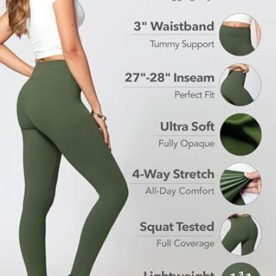 Ultra Soft Leggings for Women - One Size Plus Full Length Solid - Army Green