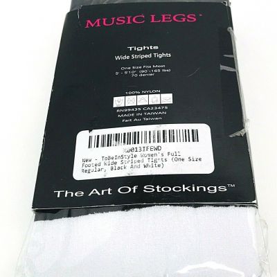 Music Legs Black White Wide Stripe Tights 7419 One Size Fits Most Nylon Footed