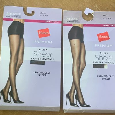 Hanes Premium Silky Lighter Coverage Tummy Control Off Black Size S NWT (2 Pair)