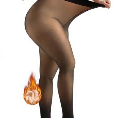 Women’s Fleece Lined Pantyhose with Sheer Thermal 3X-Large-4X-Large Plus Black