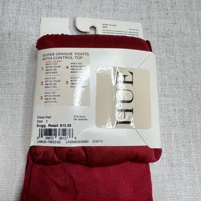 Hue Womens Super Opaque Tights With Control Top Size 2 Deep Red 2 Pair New