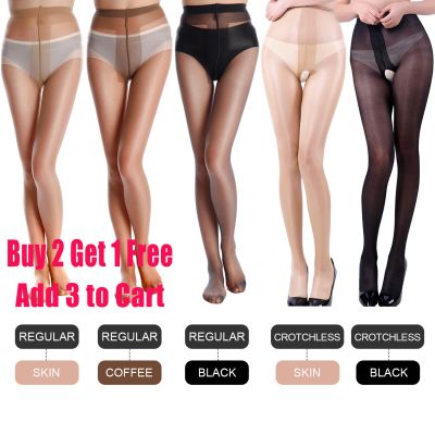 Womens Oil Glossy Crotchless Pantyhose Stockings Stretchy Tights Sports Lingerie