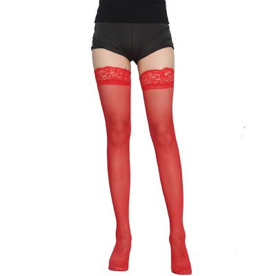 Lace Top Stay Up Thigh-High Stockings Silky Semi Sheer Pantyhose