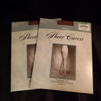 Worthington Sheer Caress Pantyhose Average Taupe Silky Control Panty 2 Pair