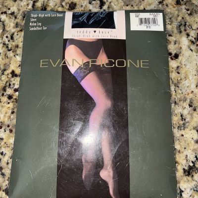 VTG Evan-Picone NWT Teddy Hose Thigh High Lace Top Stockings Black Size 2