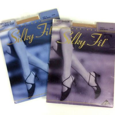 Silky Fit Hosiery Pantyhose 2 Pair Sz A Small Bare Beige Sandalfoot Control Top