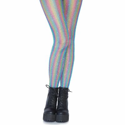 Womens Rainbow Shimmer Fishnet Tights