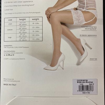 Charnos Bridal Lace Top 10 Denier Stockings in Ivory - Size Medium