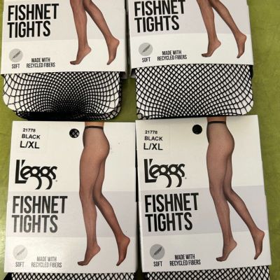 Lot of 4 NEW L'eggs Black Fishnet Tights L/XL 135-195 lbs 21778