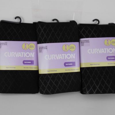 3 Curvation Textured Tights Tummy Smoother Microfiber,LOT OF 3 PAIR,CURVACEOUS 2
