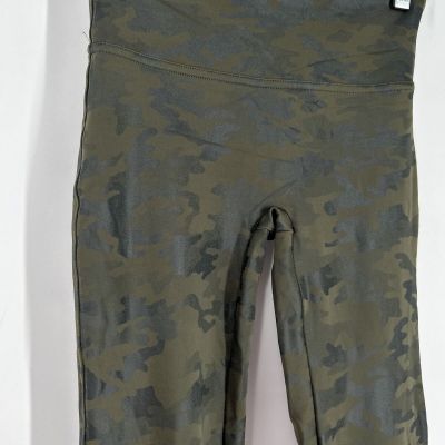 Spanx Faux Leather Camo Leggings Size Small Green Black Shiny Camouflage