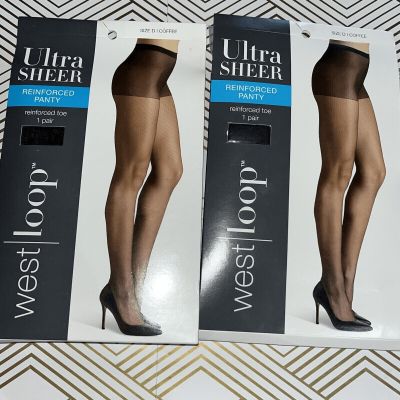 West Loop Ultra Sheer Pantyhose Lot Of 2 Coffee Size D Reinforced Panty New