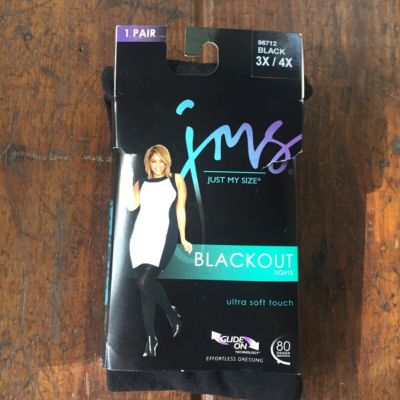*SOFT* Just My Size Blackout Ultra Soft Touch Glide On Black Tights 3X/4X NWT