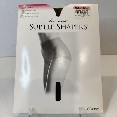Vtg JCPenney Sheer Caress Pantyhose Super Shaper Queen Tall Smoke Grey Sheer NOS