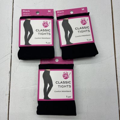 On The Go Classic Black 40 Denier Tights Women Size Medium Opaque Lot Of 3 NEW