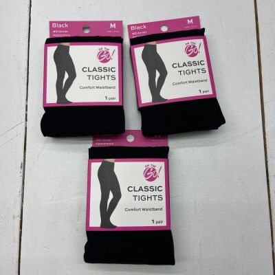 On The Go Black 40 Denier Classic Tights Comfort Waist Women Size M 6 Pairs NEW