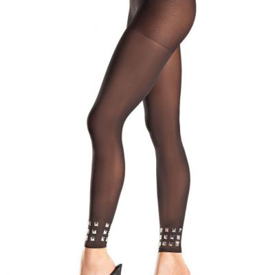 Black Footless Pantyhose Tights with Silver Studded Ankle Cuffs