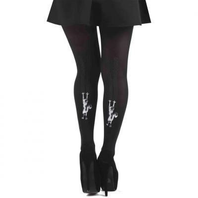 Cats Climbing Scratch ON BACK Opaque Black Tights gothic goth costume Party sexy