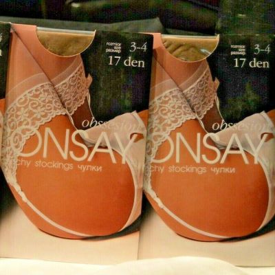 2 Pair Obsession Consay Thigh Highs Stockings 17 DEN Beige Size 3-4 Large (WW19)