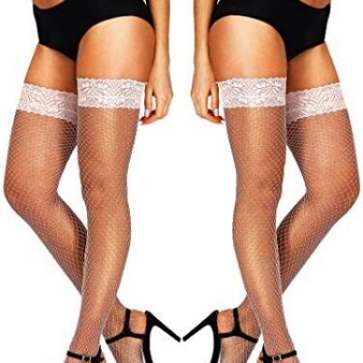 HONENNA Fishnet Thigh High Stockings 20+ Colors Silicone Lace Top Stay Up Nyl...