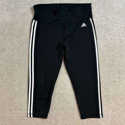 Adidas Climalite Black Capri Leggings with 3-Stripes Athletic Workout Pants