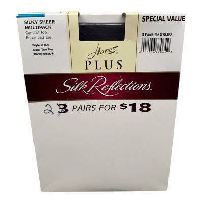 1998 Hanes Plus silk reflections pantyhose sheer control top two plus black 2pr